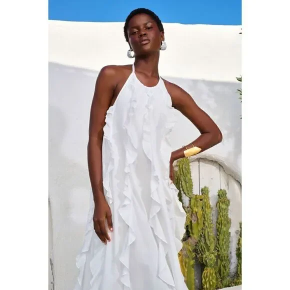 LACE the Label Pink GAIA FRILLS open back Maxi Dress Vacation size S NWT $590 - Picture 2 of 6